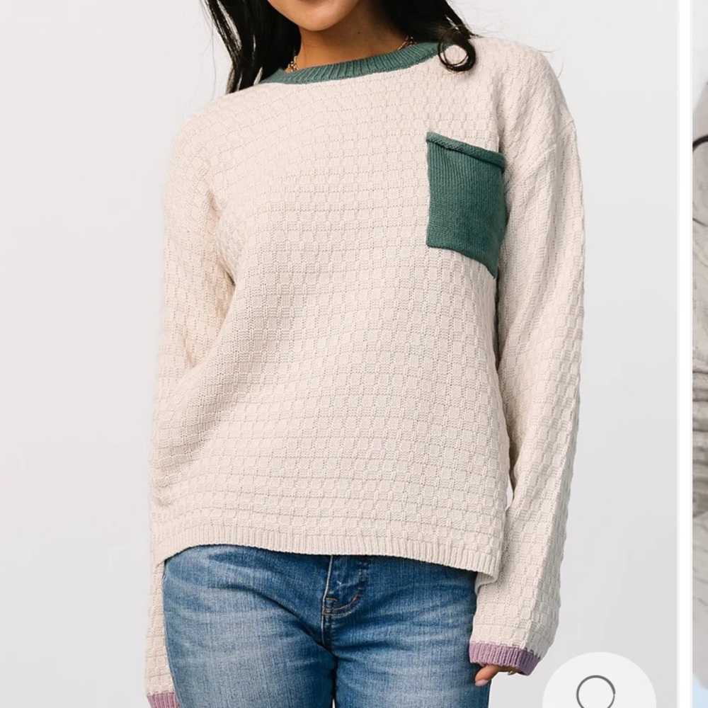 Baltic Born Cream and Green Crewneck Sweater Textured Knit